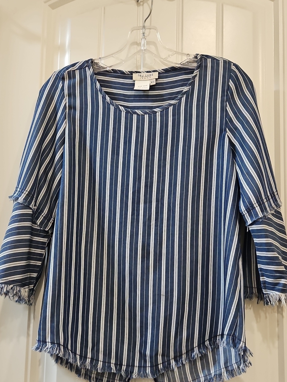 Tru Luxe Jeans Navy and White Striped Women’s Blouse